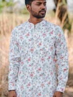 Ivory Linen Mandarin Men's Floral Print Shirt Floral print Men's shirt Fashionable Breathable & Comfortable Relaxed fit