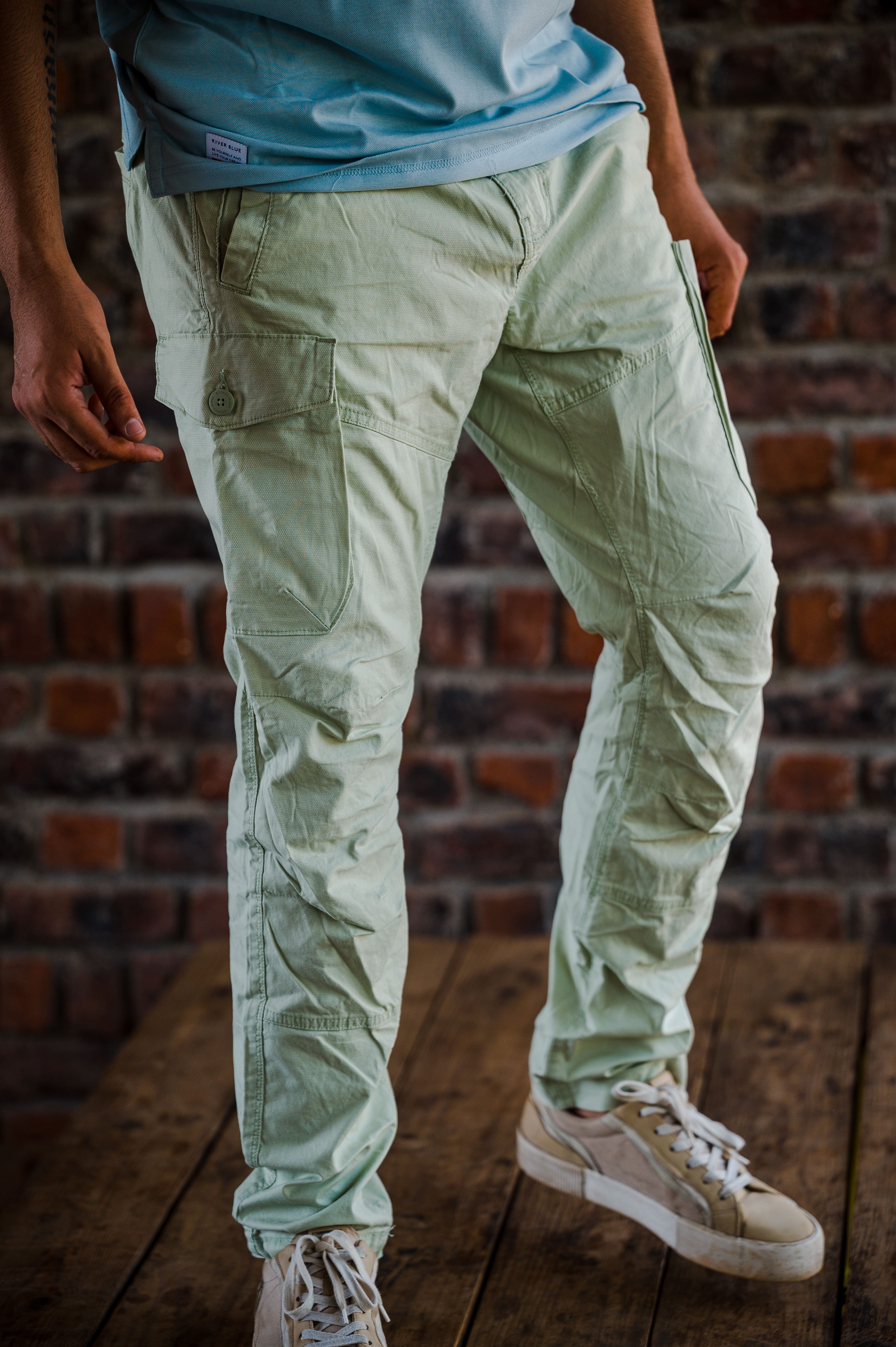 Green 6 Pocket Men's Cargo Cotton Pant , versatile and stylish choice for  those seeking both functionality