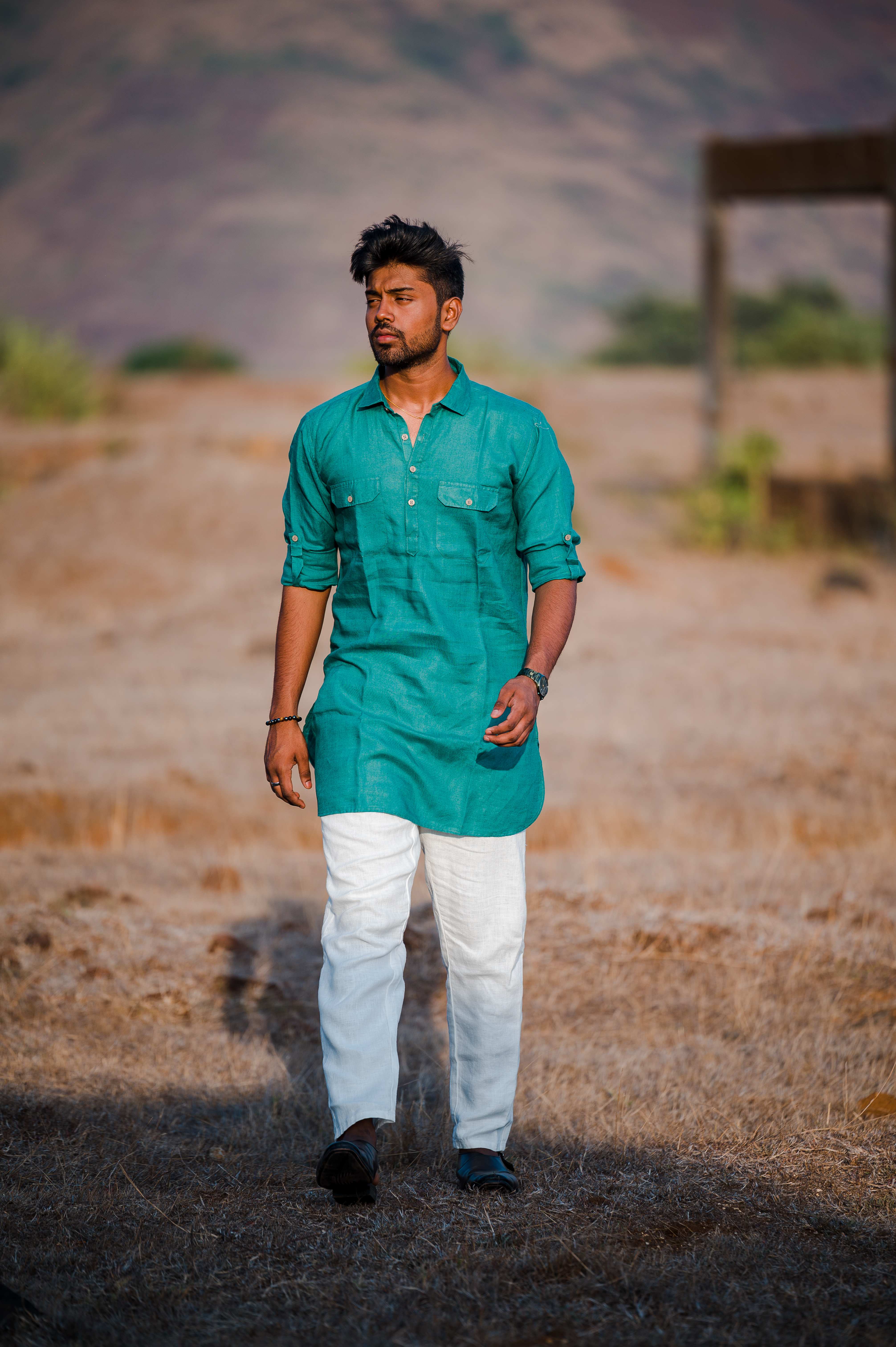 Sea Green Linen Men s Pathani Ethnic Wear Indian Fashion