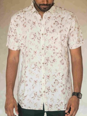 Beige Linen Floral Print Men's Shirt , Elegant & Stylish floral print shirt for Men