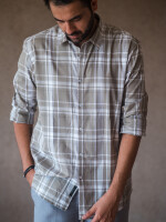 BEIGE AND WHITE CHECKS MENS CASUAL SHIRT, casual shirt, fashion, style, clothing, comfortable