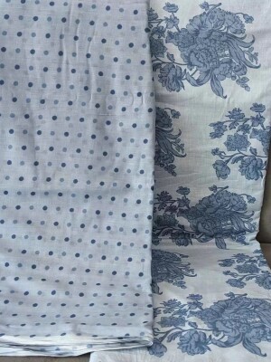 Blue florals & dots cotton fabric combo elegant dress material