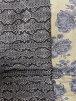 Cream cotton fabric combo with blue floral and stripe patterns