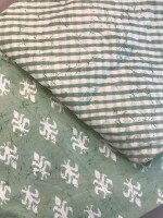 Comfy green hand screen painted cotton dress material