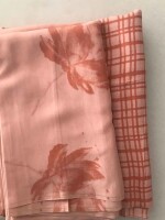 Peach and pink floral & checks viscose fabric combo