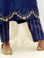 Navy Blue Chanderi Silk Suit Set, ethnic suit set crafted in pure chanderi silk