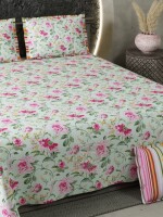 Floral print twill cotton king size joint free double bedsheet with 2 pillow covers