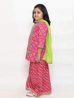 Bandhej Kurti With Leheriya Plazzo Suit And Dupatta  Cotton Kurta with Pants Festive Kurta Pants Pair Cultural Embroidered Set ​