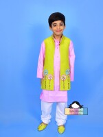 Floral Foliage (Open Achkan Set) neon green colour ( open achkan ) kids ethenic & party wear