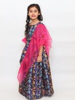 Blue Peacock Print Lehenga Choli Set With An Layered Organza Dupatta