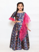 Blue Peacock Print Lehenga Choli Set With An Layered Organza Dupatta