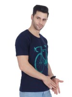 Men Navy Blue Manedwolf Cycle Print on chest, Quality Fabric, Cotton Blend, Comfortable Wear, Contemporary Fashion