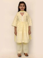 Yellow Cotton Thread Embroidery Kurta Pants Thread Embroidery Ensemble Cotton Kurta with Pants Stylish Embroidery Work ​