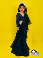 Sugar Sprinkler (Saree) teal green elegant & festive saree for kids , ethenic or party  wear for kids