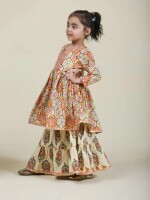 Beautiful Cotton Ivory Peplum Kurti With Sharara And Chanderi Dupatta Set for kids