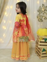 Multi Colored Yellow., Pink & Red Sharara Set  Multi Colored Sharara Set Kids' Ethnic Wear Sharara Bottoms Three-Piece Ensemble