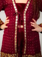 Wine Georgette Top And Pallazzo Set  Wine Georgette Top Palazzo Set Ethnic Fashion Wine Red Color Coordinated Ensemble Trendy Design Fashionable Set ​