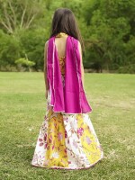 Yellow Cotton Printed Lehenga Choli Set With Pink Dupatta Set