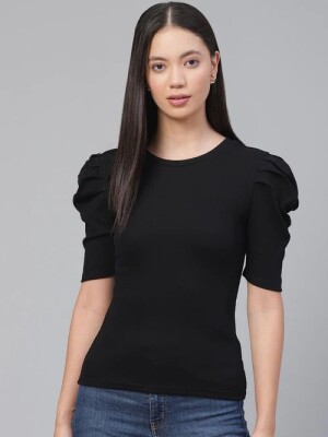 Women Black Puff sleeves Top  Stylish, Dramatic sleeves, Classic, Clothing,  Versatile, Elegant top for women