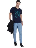 Men Navy Blue Manedwolf Cycle Print on chest, Quality Fabric, Cotton Blend, Comfortable Wear, Contemporary Fashion