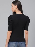 Women Black Puff sleeves Top  Stylish, Dramatic sleeves, Classic, Clothing,  Versatile, Elegant top for women