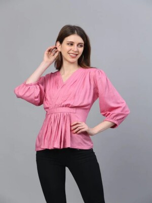 Pink front Pleated Top  Elegant, Stylish, Textured design, Clothing, Fashion, Versatile top for women