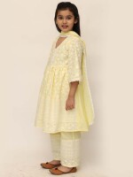 Yellow Cotton Thread Embroidery Kurta Pants Thread Embroidery Ensemble Cotton Kurta with Pants Stylish Embroidery Work ​