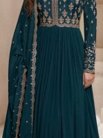 Stylish embroidered chinon kali ensemble with dupatta and embroidered bottom readymade suit