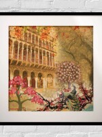 Historical Fort and Floral Framed Indian Wall Art Print