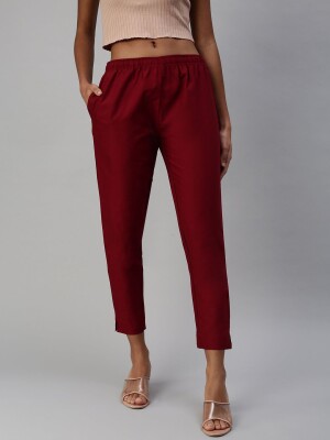 Maroon polyester fit 100% cotton pant\trouser for women
