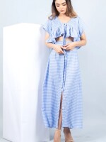 Cornflower blue chess buttoned skirt