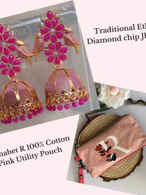 Attractive Jhumkas  & Beautiful Utility Pouch Gift Combo For Sisters