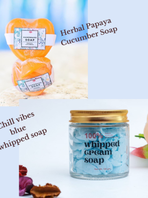 Rakhi Gift Combo of Herbal Papaya Cucumber Soap  for Sisters & Chill Vibes Blue Whipped Soap