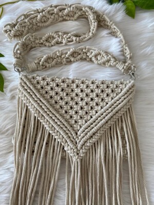 Stylish Handmade Macrame Sling Bags For Women’s macrame hand bag full size off white ( bag019)