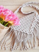 Stylish Handmade Macrame Sling Bags For Women’s macrame hand bag full size off white( bag017)