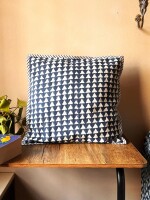 Blue White Triangle Cotton Cushion Cover - 16 x 16 inches