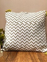 Muted Green & Red  Quilted Cotton Cushion Cover - 16 x 16 inches