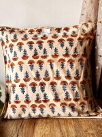 Leaf Block Print Cotton Cushion Cover - 16 x 16 inches