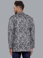 Grey & White Cotton Printed With Zipper Men Short Kurta