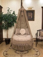 Macrame Boho Lotus Swing Hammock Chair for Adults & Kids TOPW13- CREAM