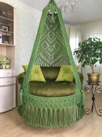 Macrame Boho Two Diamond Swing Hammock Chair for Adults & Kids TOPW13- GREEN