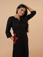 Black embroidered cotton oganaza kurta set for women- set of 3
