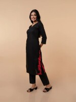 Black embroidered cotton oganaza kurta set for women- set of 3