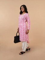 Stylish pink embroidered cotton kurta set for women- set of 2