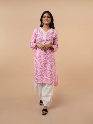 Stylish pink embroidered cotton kurta set for women- set of 2