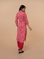 Traditional red laharia cotton embroidered suit for women set of 2