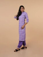 Beautiful purple laheria cotton embroidered suit - Set of 2