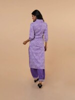 Beautiful purple laheria cotton embroidered suit - Set of 2