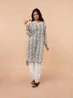 White and grey modern kurta set for women - set of 2
