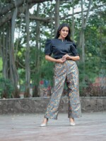 Brocade dark grey floral palazzo loose bottom pants